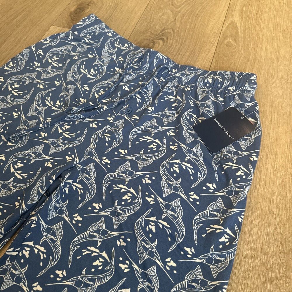 Preswick & Moore Men's Pajama Shorts Marlin Print Soft Pockets Drawstring Medium